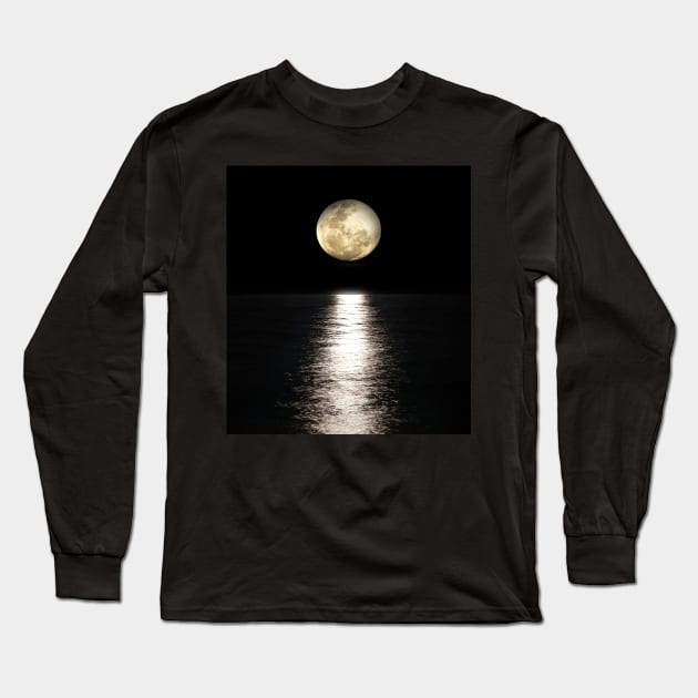 moon ocean calm view Long Sleeve T-Shirt by tedd